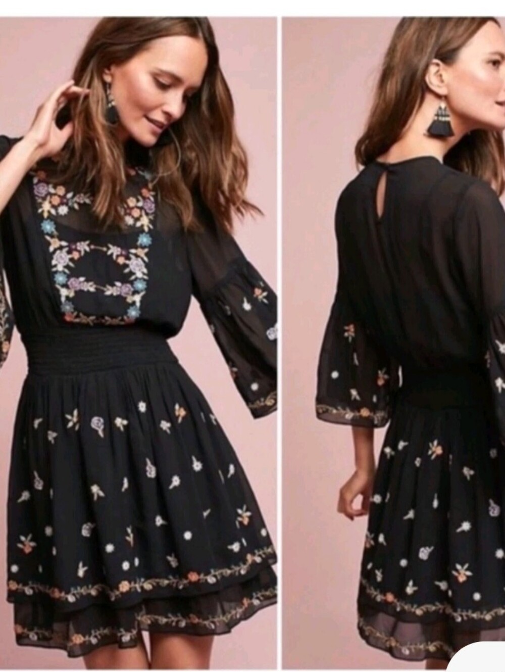 Anthropologie Maeve Women's Embroidered Floral Anfisa Tunic Dress Boho Size 4